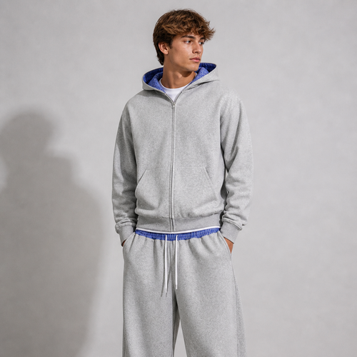 Contrast Plaid Boxy Zip Hoodie